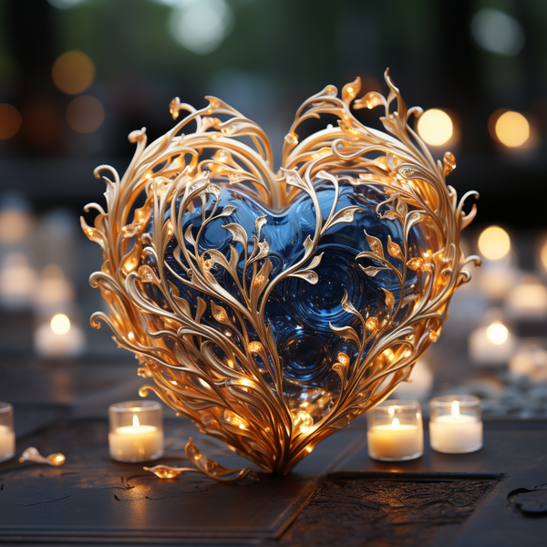 Gold Blue heart - Art Image (Professional License)